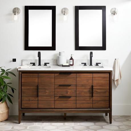 60" Aliso Teak Double Vanity for Rectangular Undermount - Java