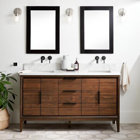 60" Aliso Teak Double Vanity for Rectangular Undermount - Java