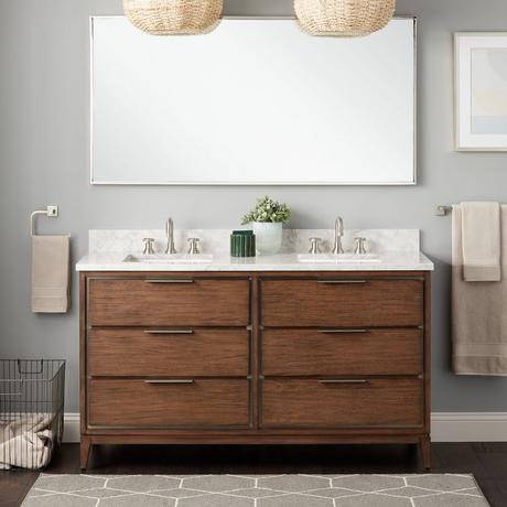 60" Hytes Mahogany Double Vanity With Rectangular Undermount Sinks - Carob Brown