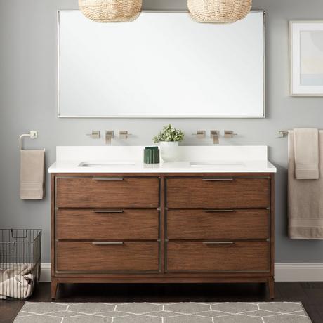 60" Hytes Mahogany Double Vanity With Rectangular Undermount Sinks - Carob Brown