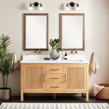 60" Ayanna Mindi Double Vanity with Rectangular Undermount Sinks - Natural Mindi